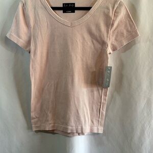 Pink Ribbed J for Justify V-Neck T-Shirt Women’s New